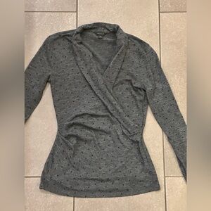 Ann Taylor XS Gray Polka Dot Wrap-Style Long Sleeve Top
